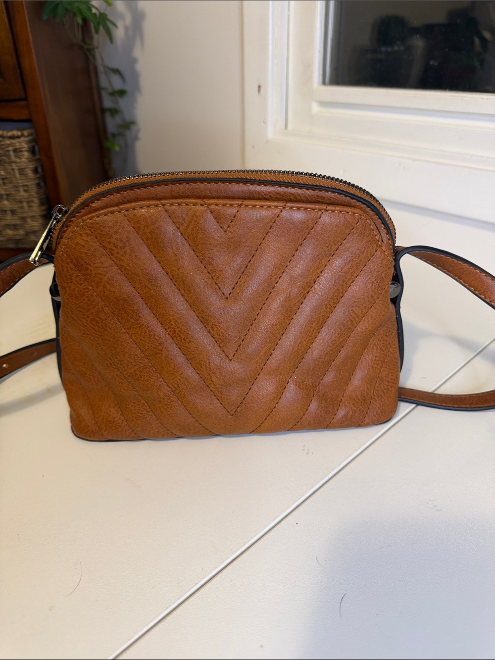 Sam & Hadley Cognac Brown Quilted Crossbody Bag Purse